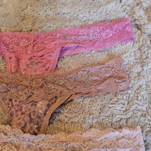 Juicy Couture Lace Thong Trio - Hot Pink, Taupe, Blush